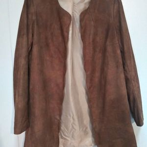 Kelly&Diane Suede Scalloped Edge Open Front Coat